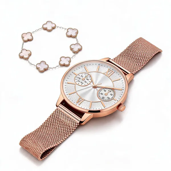 Rose_Gold_Mesh_Strap_Analog_Watch_And_Bracelet_For_Women