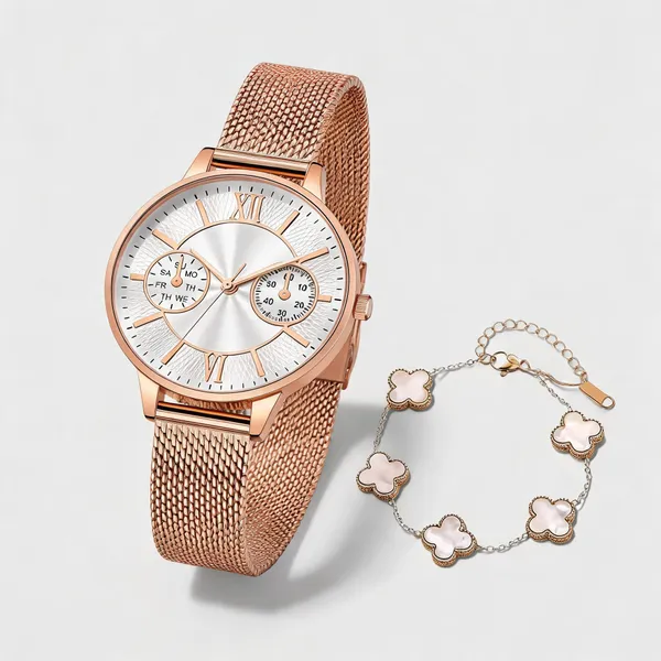 Rose_Gold_Mesh_Strap_Analog_Watch_And_Bracelet_For_Women