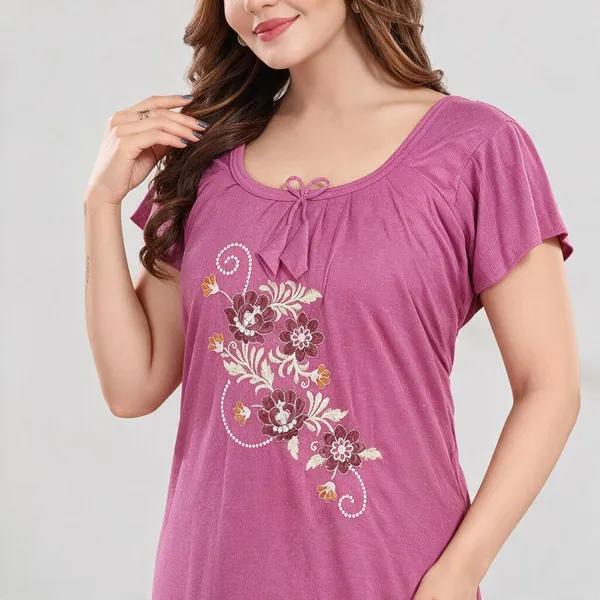 Pink_Hosiery_Floral_Embroidered_Short_Sleeve_Nighty_For_Women