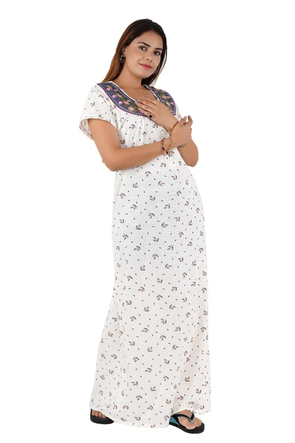 White_Floral_Print_Short_Sleeve_Nightgown_for_Women