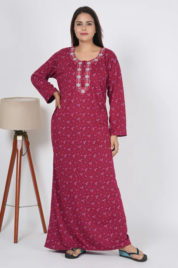 Maroon_Floral_Print_Full_Sleeve_Maxi_Dress_For_Women
