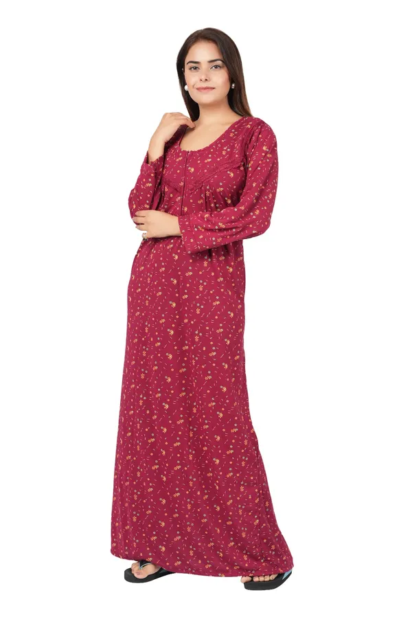 Maroon_Floral_Print_Long_Nightdress_for_Women