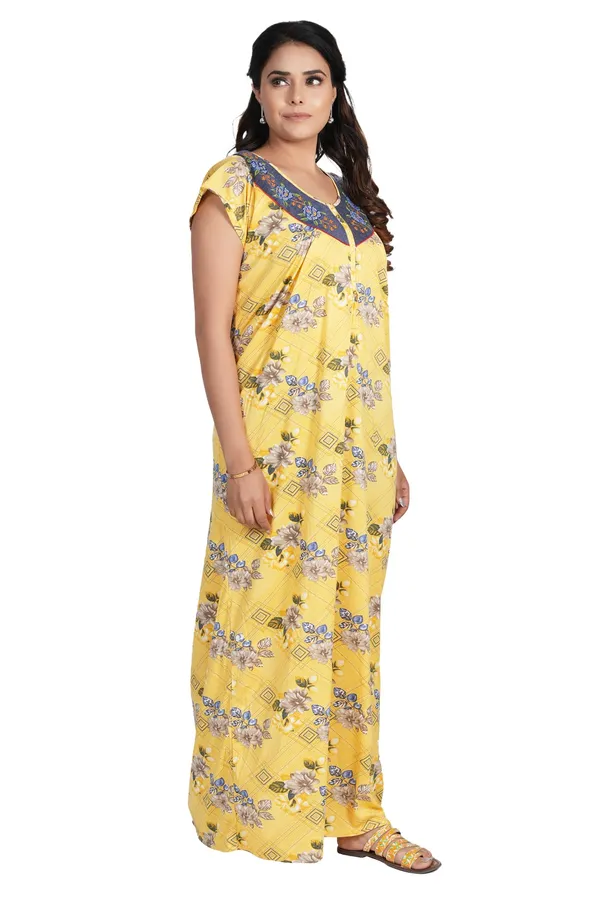 Yellow_Floral_Print_Nightdress_For_Women
