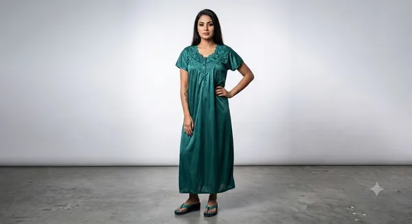 Teal_Satin_Lace_Yoke_Nightdress_for_Women
