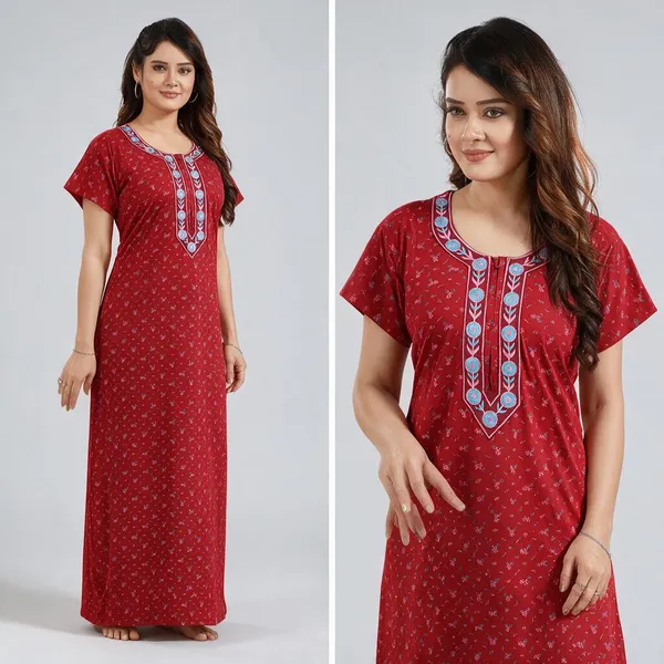 Red_Floral_Print_Relaxed_Fit_Nightdress_For_Women