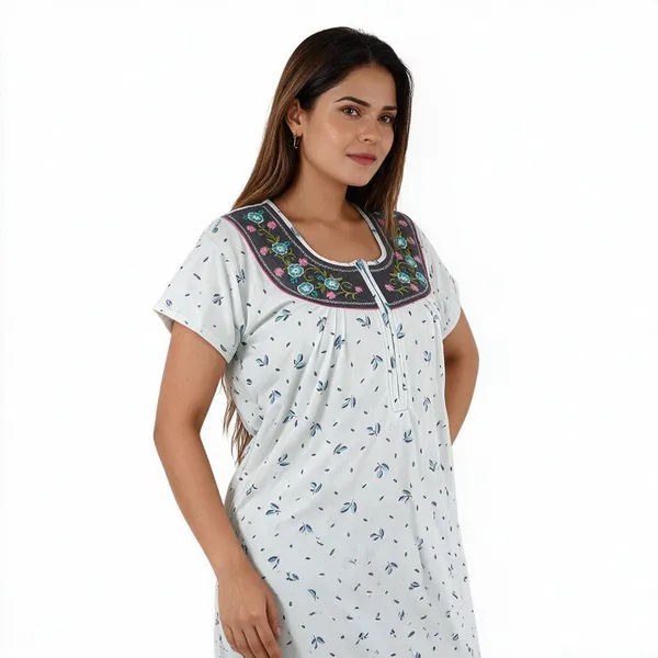White_Floral_Print_Relaxed_Fit_Nightdress_For_Women