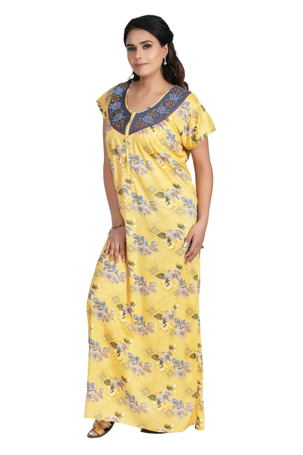 Yellow_Floral_Print_Nightdress_For_Women