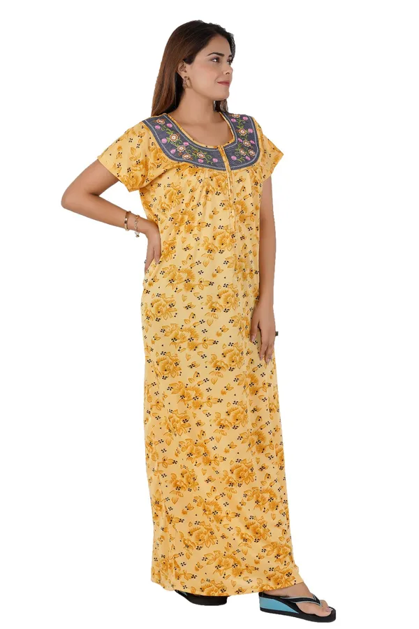 Yellow_Floral_Print_Nightdress_For_Women