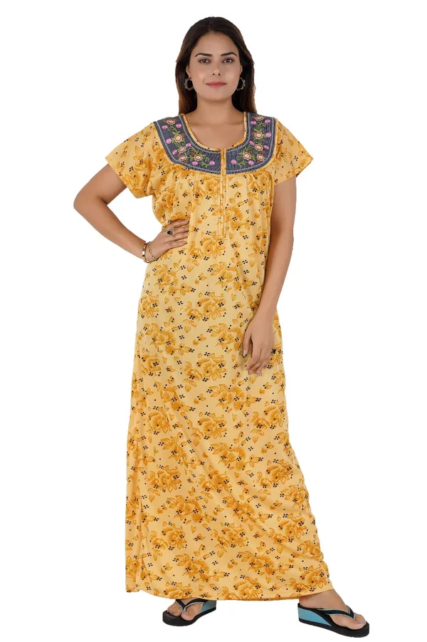 Yellow_Floral_Print_Nightdress_For_Women