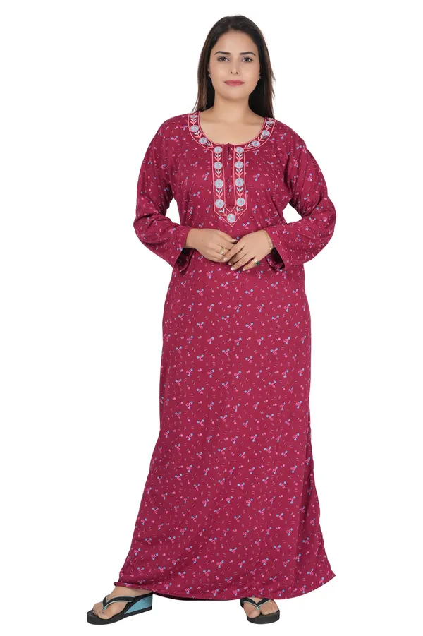 Maroon_Floral_Print_Full_Sleeve_Maxi_Dress_For_Women