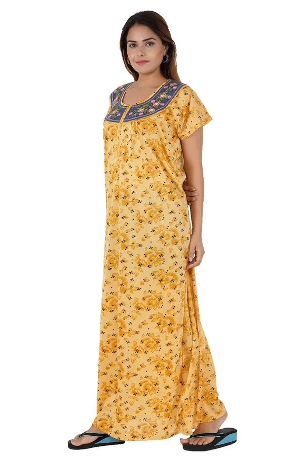 Yellow_Floral_Print_Nightdress_For_Women