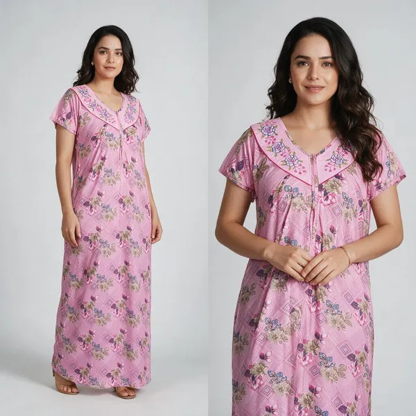 Pink_Floral_Print_Relaxed_Fit_Nightdress_For_Women