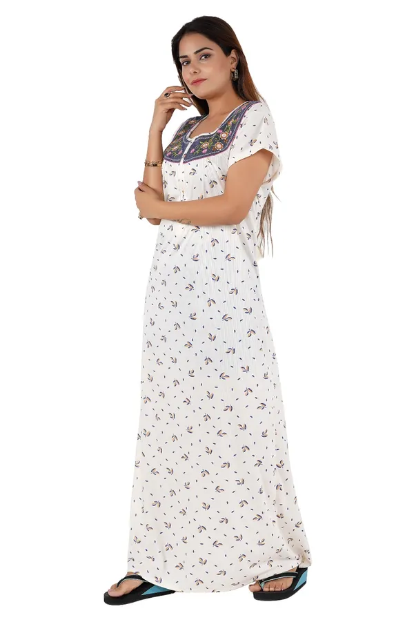 White_Floral_Print_Short_Sleeve_Nightgown_for_Women