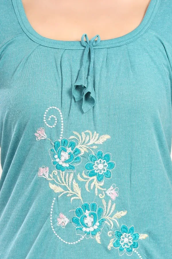 Teal_Embroidered_Short_Sleeve_Nightdress_for_Women