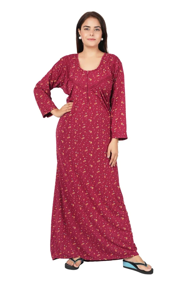 Maroon_Floral_Print_Long_Nightdress_for_Women