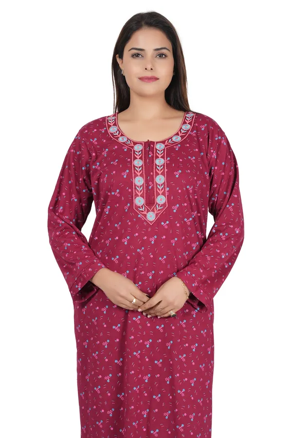 Maroon_Floral_Print_Full_Length_Nightdress_for_Women