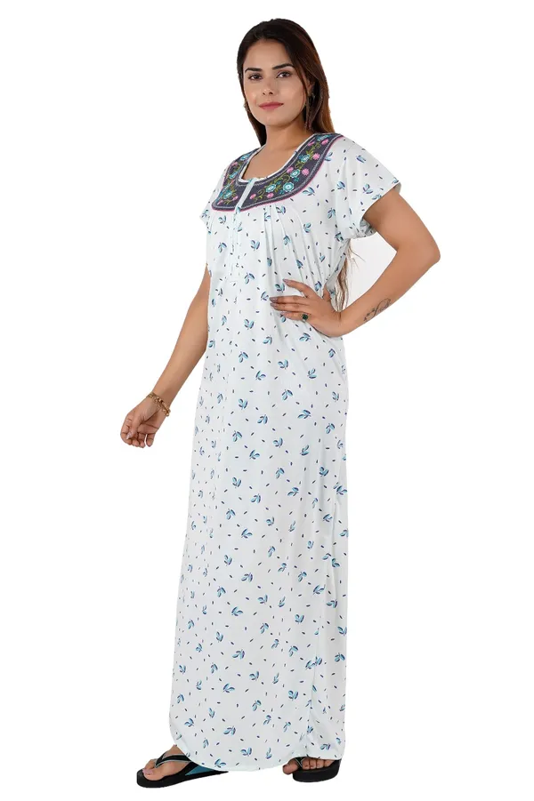 White_Floral_Print_Short_Sleeve_Nightgown_for_Women