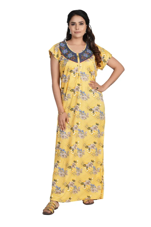 Yellow_Floral_Print_Nightdress_For_Women