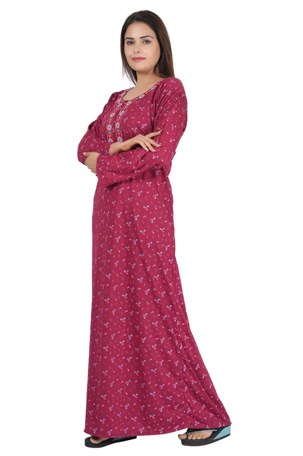 Maroon_Floral_Print_Full_Sleeve_Maxi_Dress_For_Women