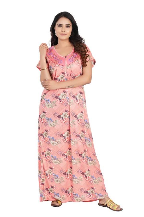 Pink_Printed_Short_Sleeve_Nightdress_for_Women