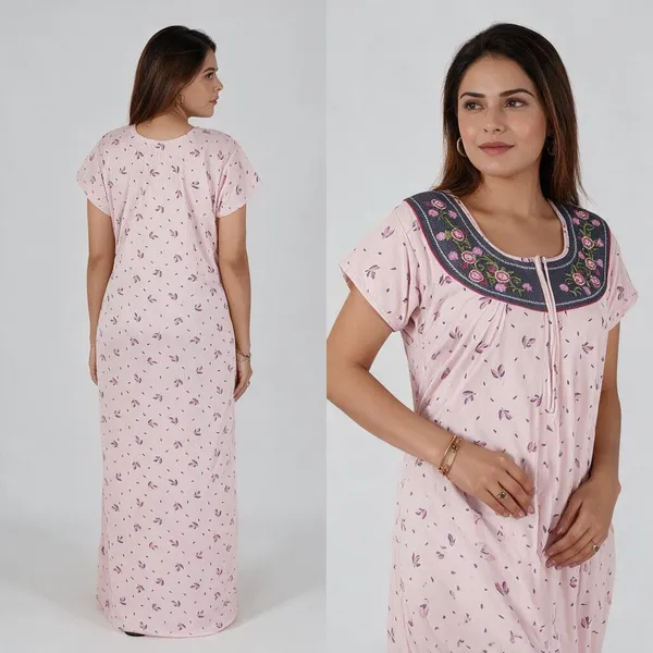 Pink_Hosiery_Floral_Print_Short_Sleeve_Nighty_For_Women