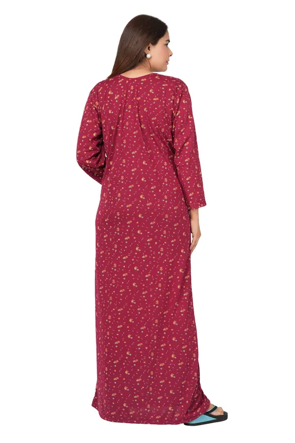 Maroon_Floral_Print_Long_Nightdress_for_Women