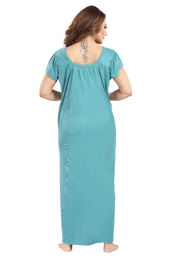 Teal_Embroidered_Short_Sleeve_Nightdress_for_Women
