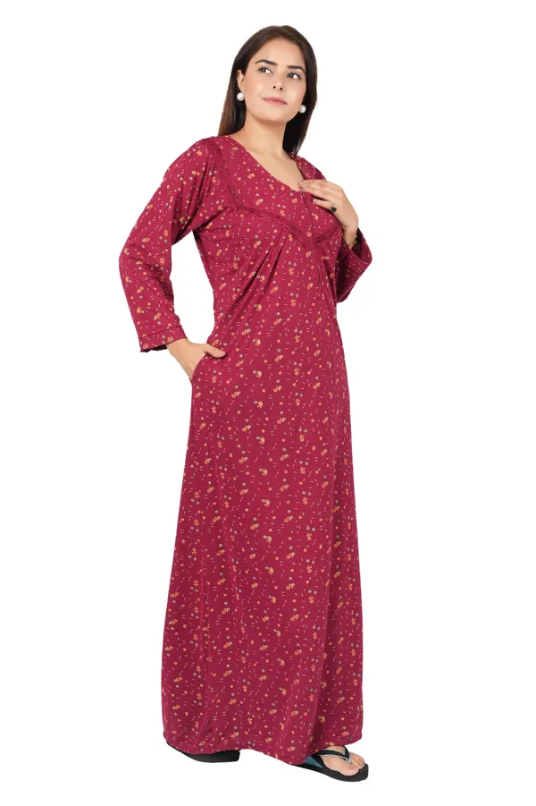 Maroon_Floral_Print_Long_Nightdress_for_Women