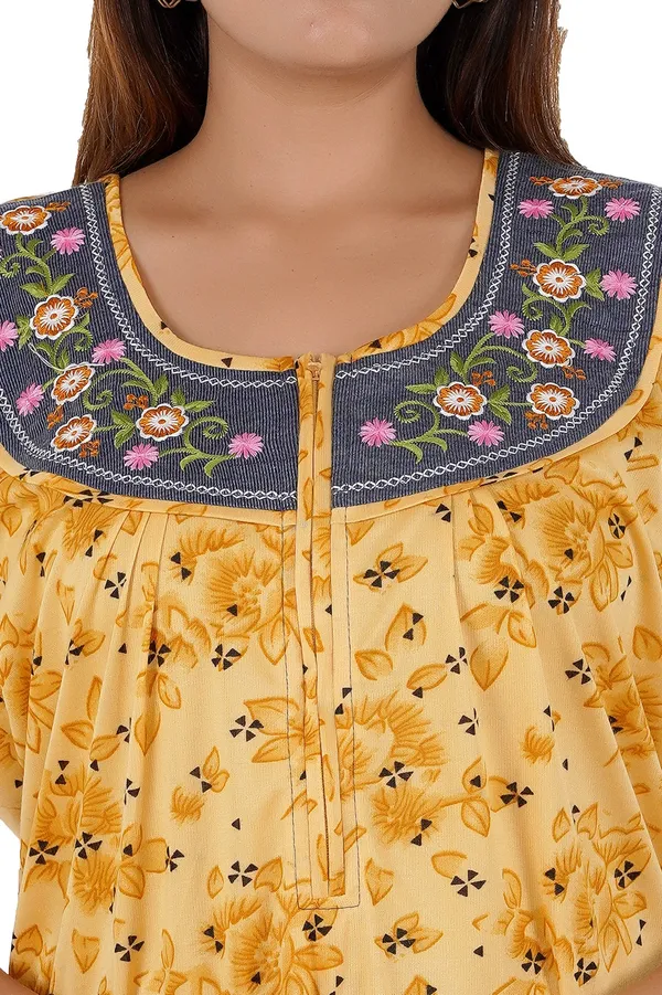 Yellow_Floral_Print_Nightdress_For_Women