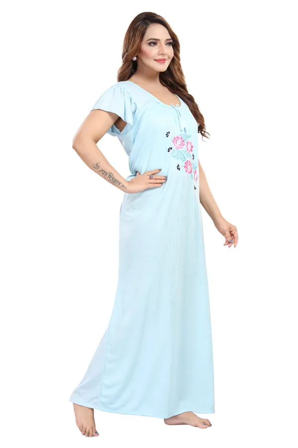 Blue_Short_Sleeve_Nightdress_For_Women