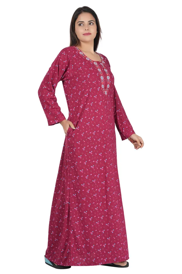 Maroon_Floral_Print_Full_Sleeve_Maxi_Dress_For_Women