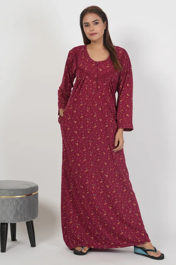 Maroon_Floral_Print_Long_Nightdress_for_Women