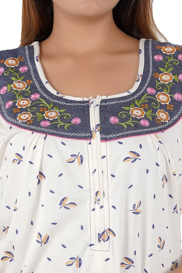 White_Floral_Print_Short_Sleeve_Nightgown_for_Women