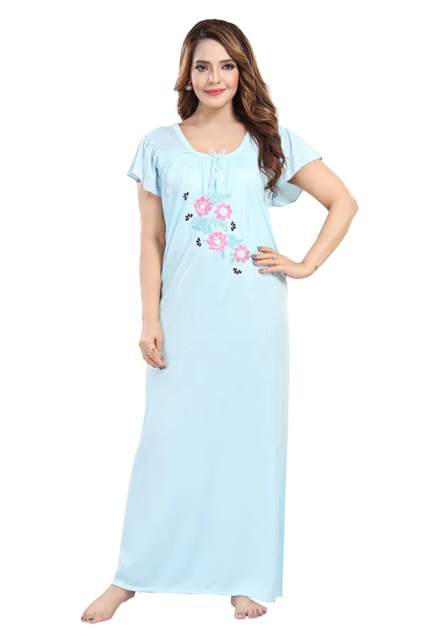 Blue_Short_Sleeve_Nightdress_For_Women