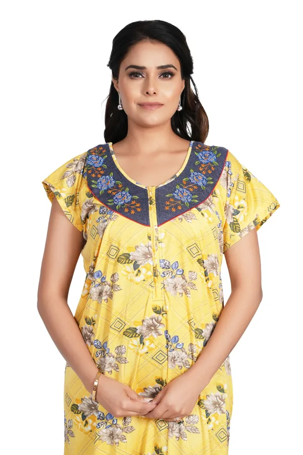 Yellow_Floral_Print_Nightdress_For_Women
