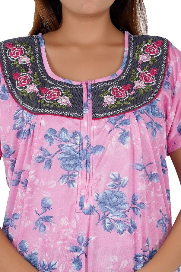 Pink_Floral_Print_Relaxed_Fit_Nightdress_for_Women