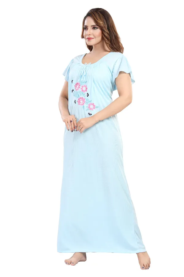 Blue_Short_Sleeve_Nightdress_For_Women