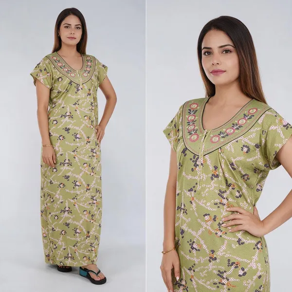 Olive_Green_Silk_Relaxed_Fit_Nightdress_For_Women