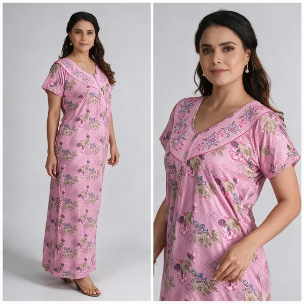 Pink_Floral_Print_Relaxed_Fit_Nightdress_For_Women