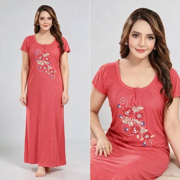Coral_Floral_Print_Relaxed_Fit_Nightdress_For_Women