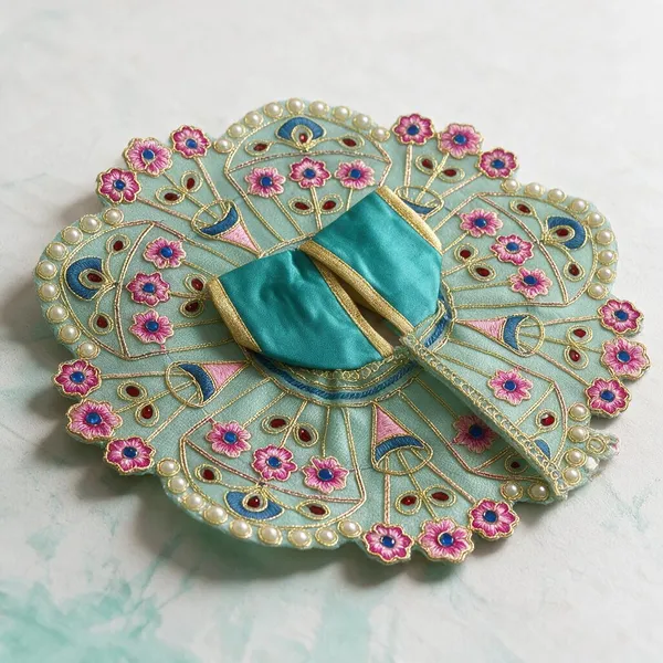 Turquoise_Embroidered_Peacock_Design_Laddu_Gopal_Poshak