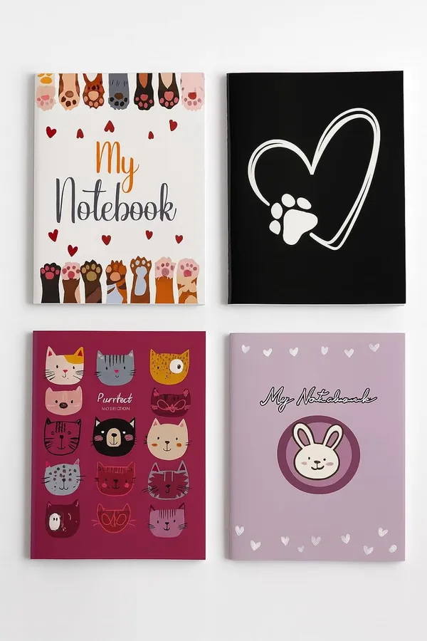 House_Of_Earthy_Cat_Theme_Ruled_Notebook_Set_Of_4_Multicolor