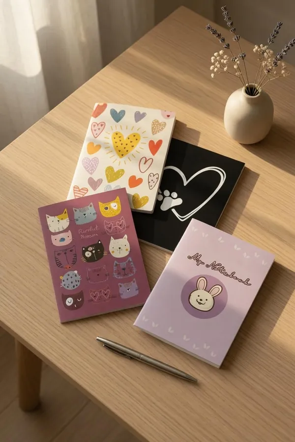 House_Of_Earthy_Cat_Theme_Ruled_Notebook_Set_Of_4_Multicolor
