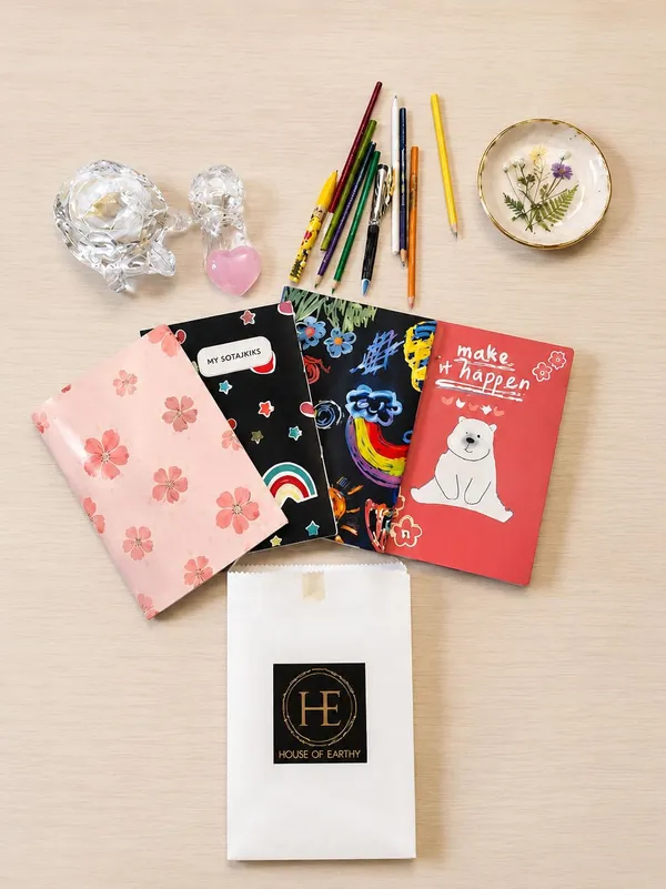 House_Of_Earthy_Cute_Theme_Ruled_Notebook_Set_Of_4_Multicolor
