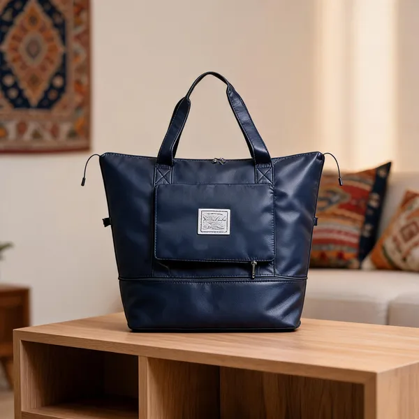 Navy_Blue_Leather_Foldable_Travel_Tote_Bag_For_Women