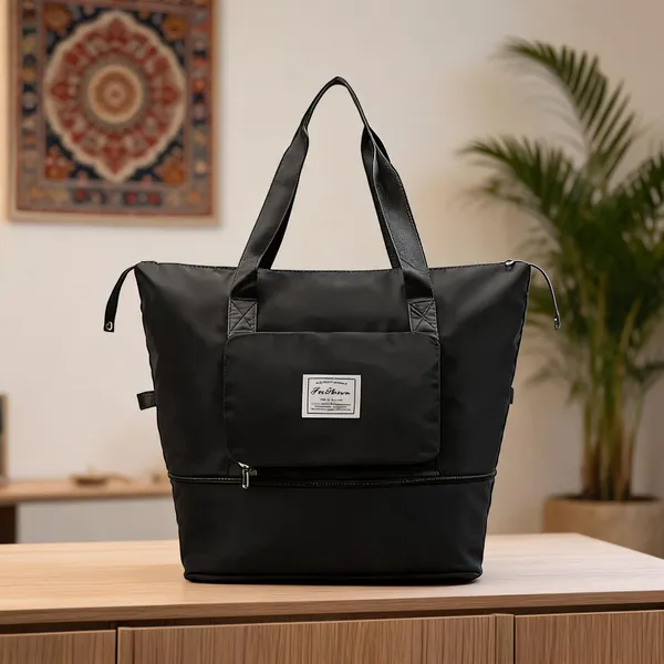 Black_Leather_Convertible_Travel_Tote_Bag_For_Women