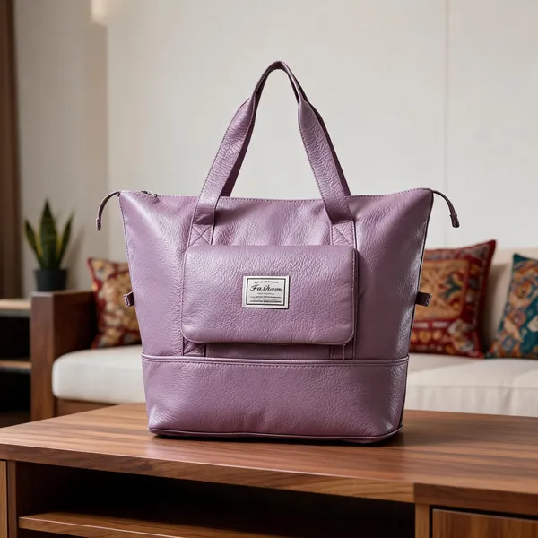 Purple_Leather_Structured_Travel_Tote_Bag_For_Women