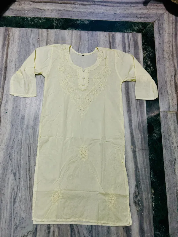 Yellow_Cambric_Cotton_Straight_Embroidered_Kurta_For_Women
