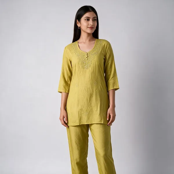 Yellow_Cambric_Cotton_Straight_Embroidered_Kurta_For_Women
