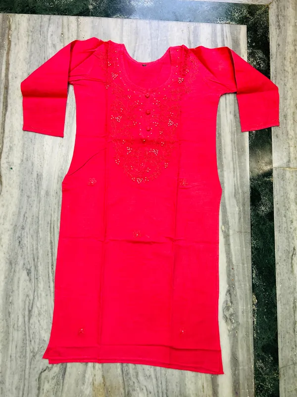 Red_Cambric_Cotton_Straight_Embellished_Kurta_For_Women